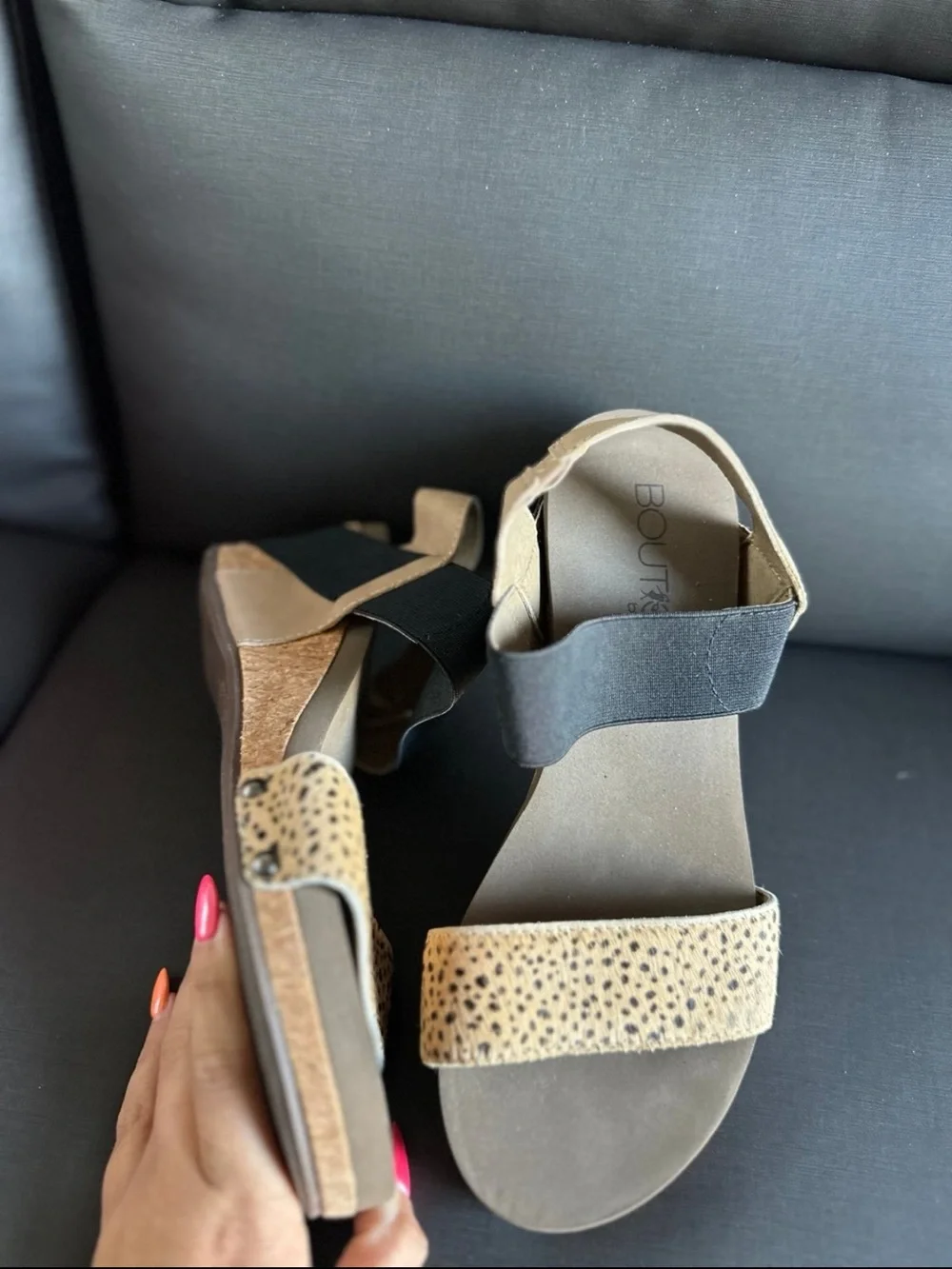 Corkys Women's Wedge Sandals in Black and Tan Spotted